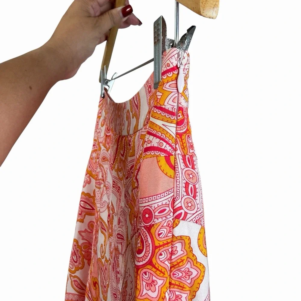 Banana Republic 100% Silk Paisley A-Line Mini‎ Skirt Pink Orange Lined Size 2